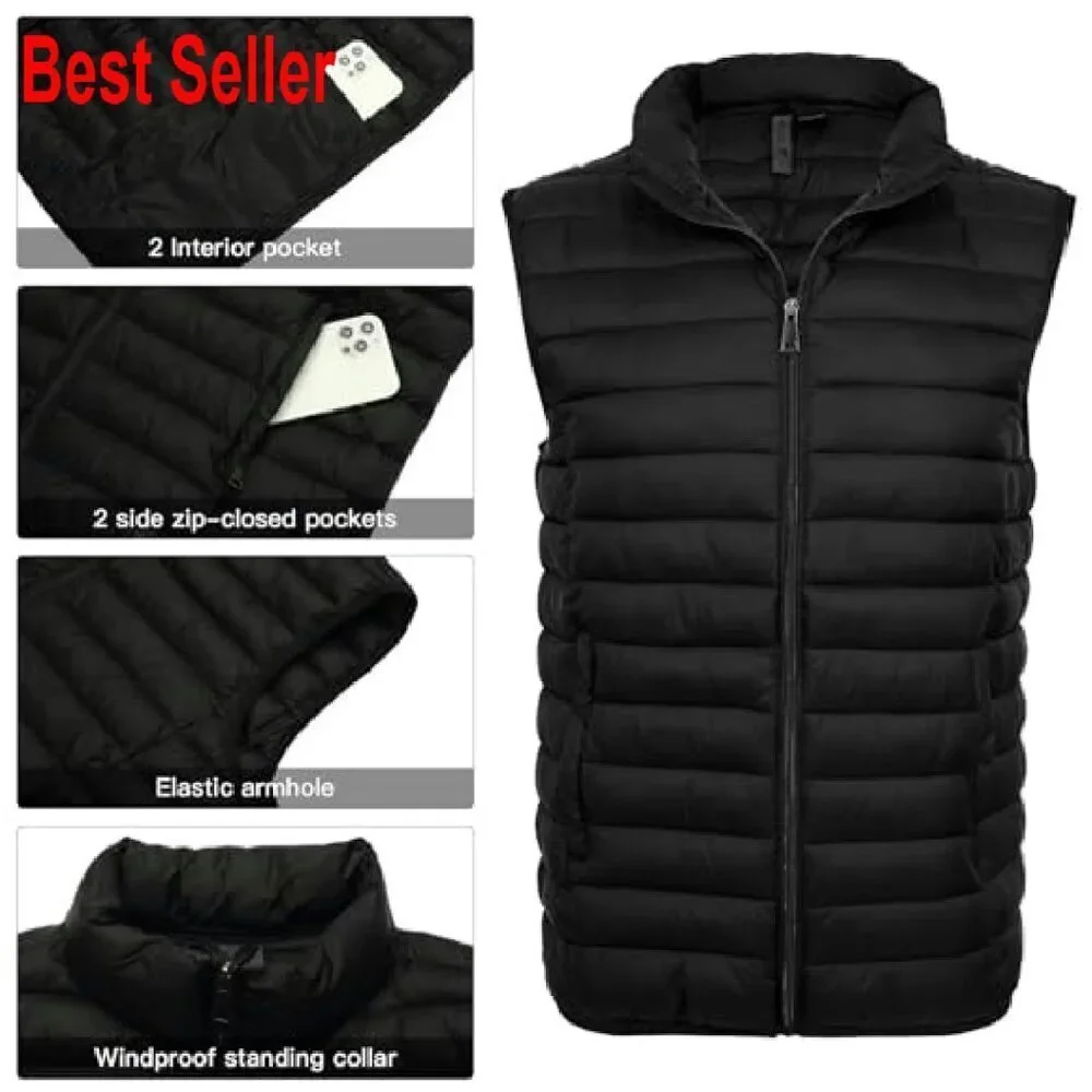 Men's Lightweight Puffer Vest Water-Resistant Golf Outdoor Winter Sleeveless